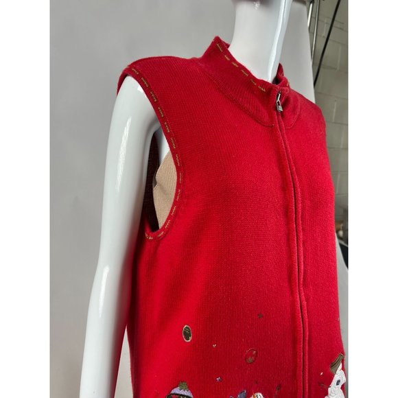 Christopher & Banks Snowman Zip Sweater Vest XL Red Snowman Cotton Ramie Blend - Picture 10 of 16